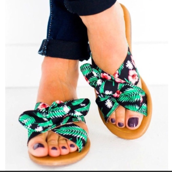 🌴Last Pair🌴Tropical Bow Slip On Sandals/Mules - Picture 5 of 8